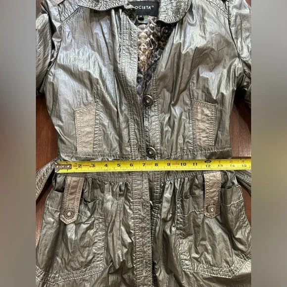 Societa Rare Vintage Women’s Metallic Coat with Leather Garn. Size 38, Italy Y2K - Picture 7 of 14